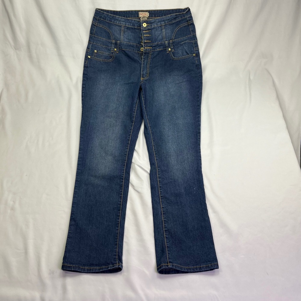 Sapphire Red Jeans Blue High Waist Multi Button Fly Straight Leg PD07168X